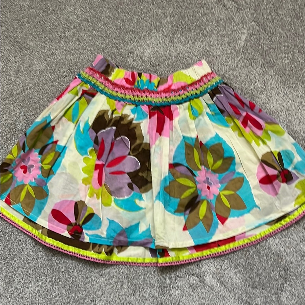 Oilily Colorful Layered Floral Skirt with Crochet Trim Size 134 8-9 yr